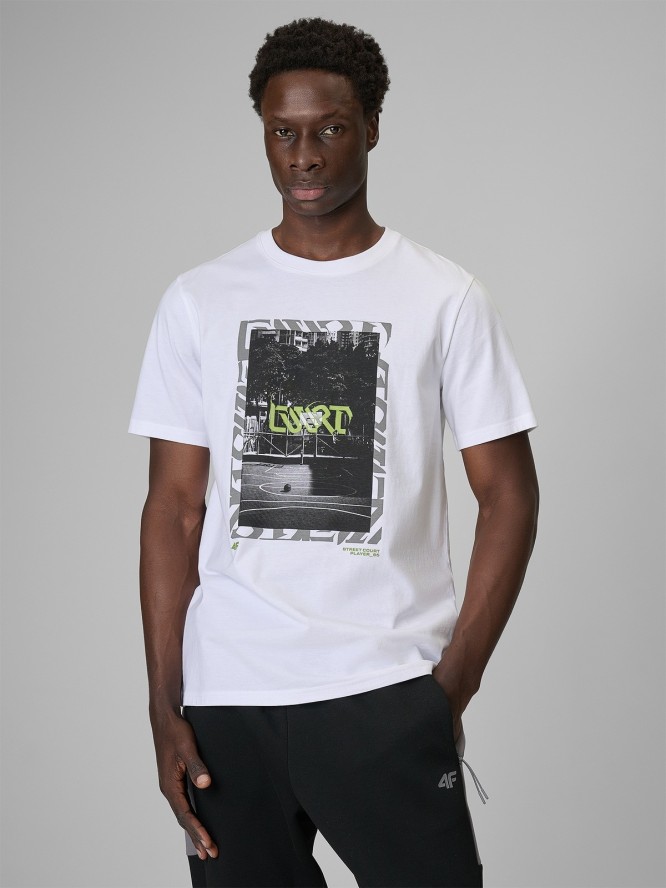 4F T-shirt regular z nadrukiem męski - biały XXL