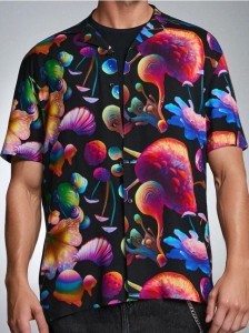 Wiskozowa koszula z kołnierzykiem w abstrakcyjny wzór - wielobarwny