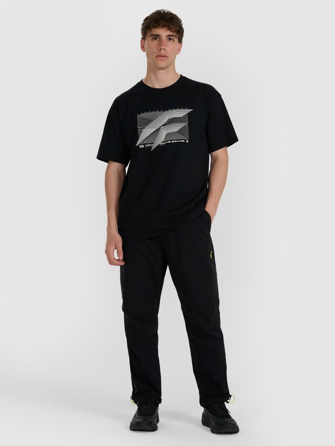 4F T-shirt regular z nadrukiem męski - czarny XS