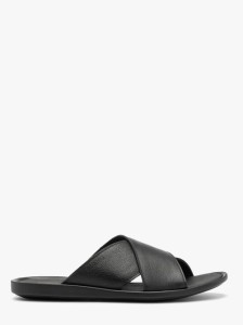 Czarne klapki męskie ze skóry licowej