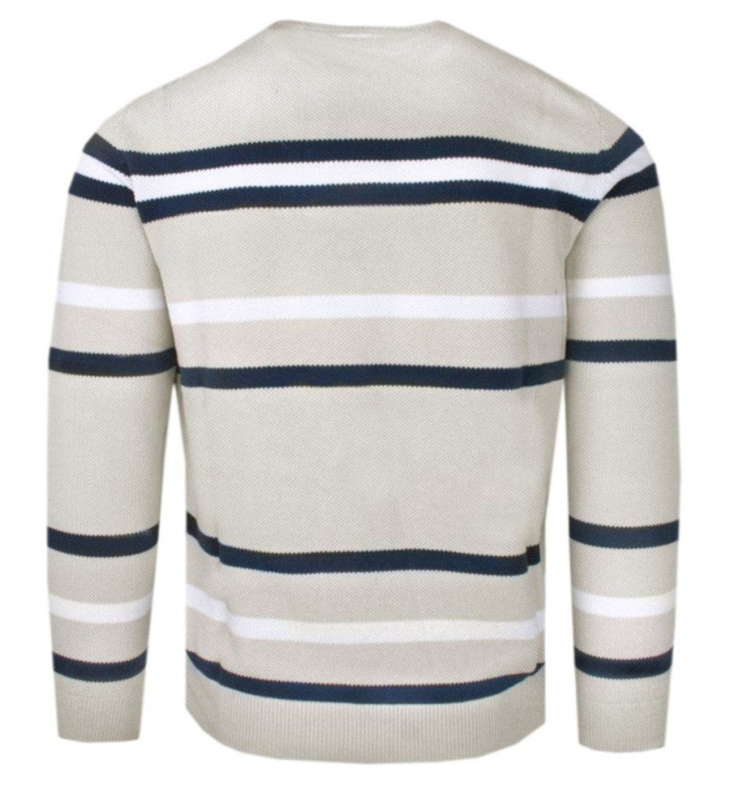 Sweter z Dzianiny Bawełnianej - w Paski - Pako Jeans - Beżowy