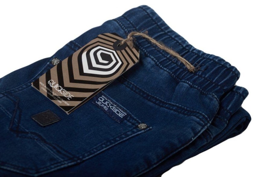 Spodnie Ciemne Jeansowe, JOGGERY Męskie, Casualowe, z Elastanem, Zwężana Nogawka -QUICKSIDE