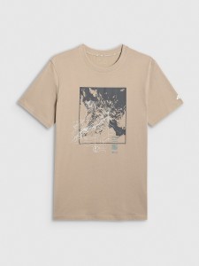4F T-shirt regular z nadrukiem męski - beżowy M