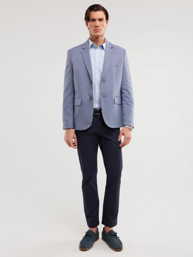 Marynarka męska w delikatną kratę niebieska Gregon 401