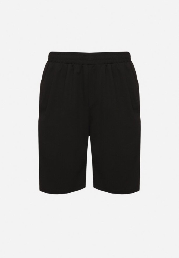 Czarne Szorty Bermudy ze Ściągaczem w Pasie i Kieszeniami Nilina