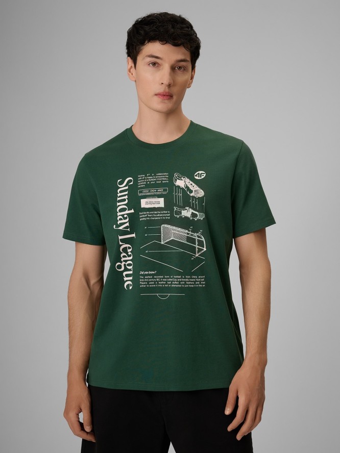 4F T-shirt regular z nadrukiem męski - zielony L