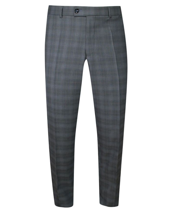Garnitur w Kratkę, Szary Dwuczęściowy, Elegancki, Zapinany na Dwa Guziki, Spodnie w Kant -CASINO