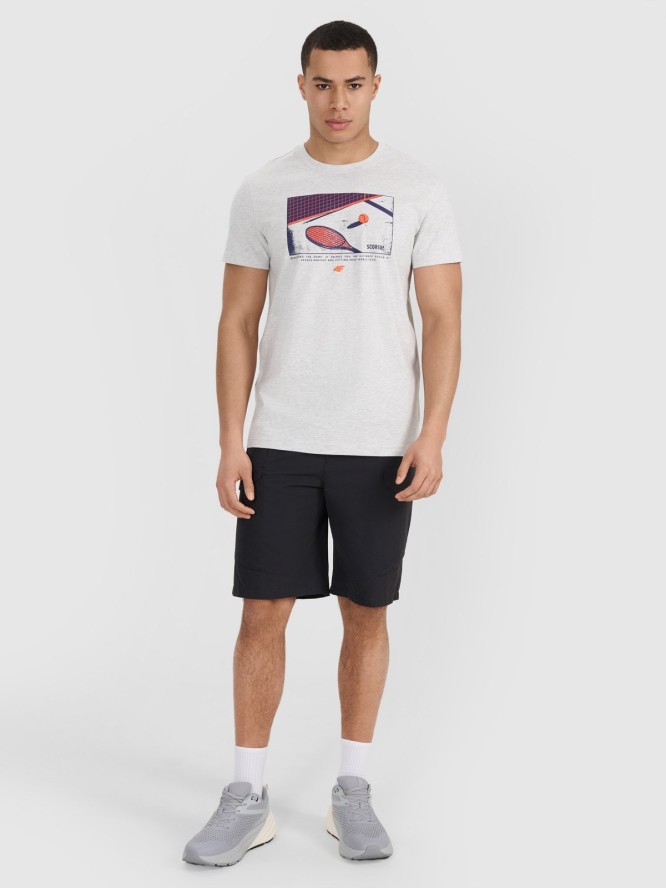 4F T-shirt regular z nadrukiem męski - szary S