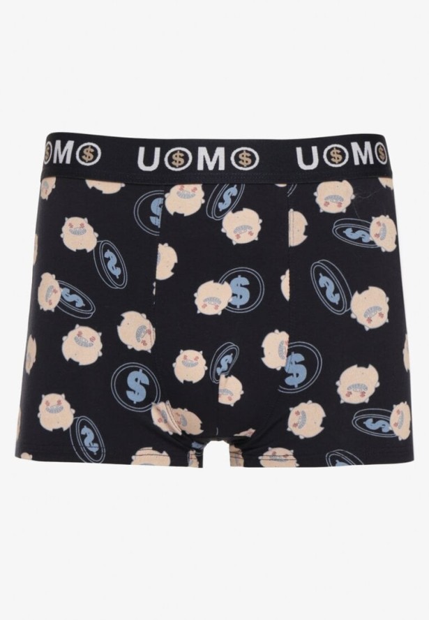 Granatowe Bawełniane Majtki Bokserki z Napisem i Szeroką Gumką Nelicia