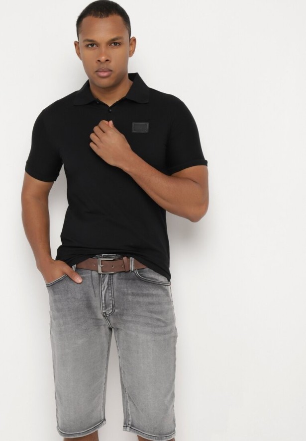 Szare Szorty Jeansowe z Bawełny Dodatkowo Pasek z Ekoskóry Tramelia