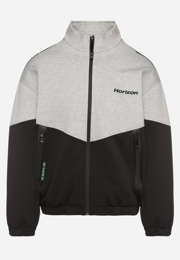 Szaro-Czarna Kurtka Ozdobiona Napisem Fonilia