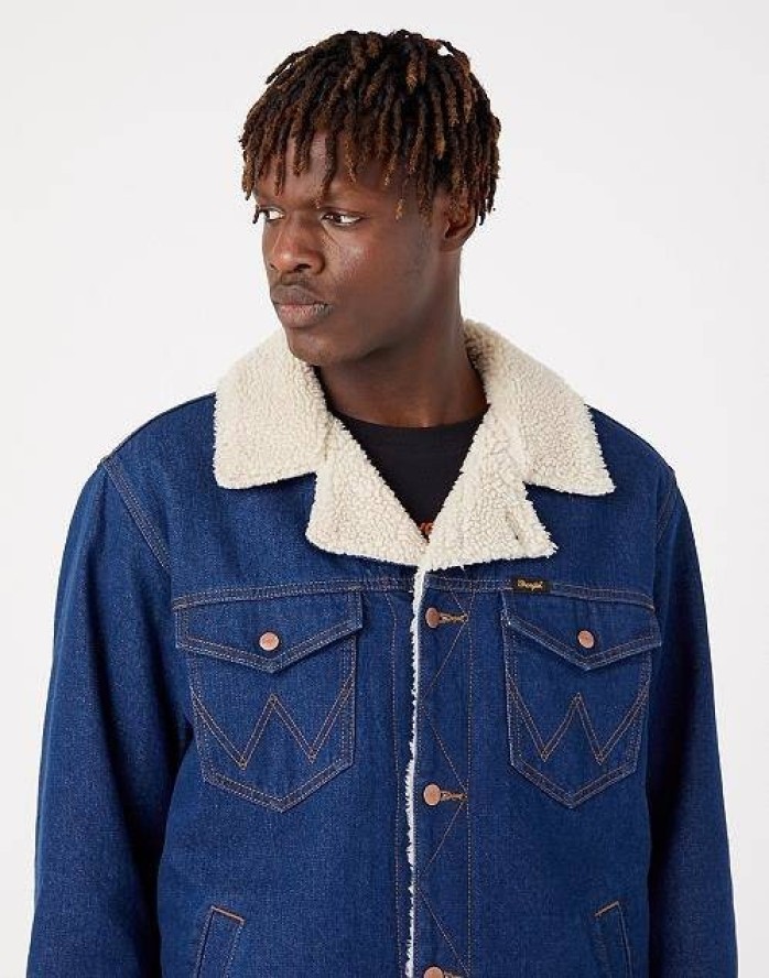 WRANGLER WRANGE SHERPA JACKET MĘSKA KURTKA JEANSOWA RETRO BLUE W445AR071 112324494