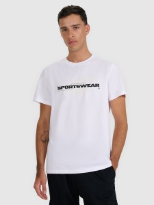 4F T-shirt regular z nadrukiem męski - biały L