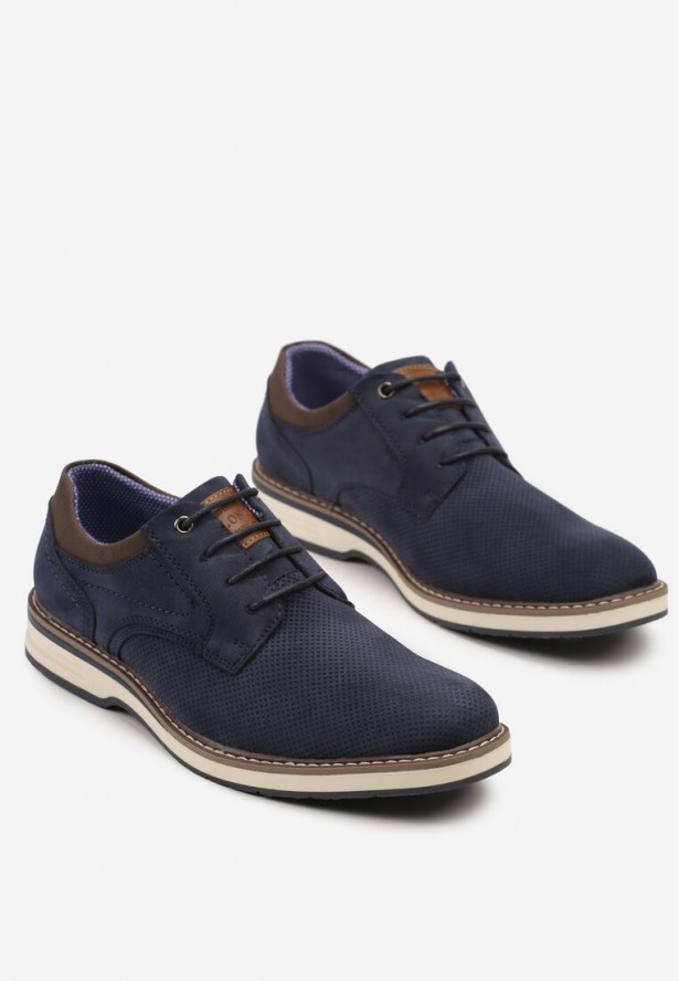 Granatowe Casualowe Półbuty Oksfordki z Perforacją Veviella