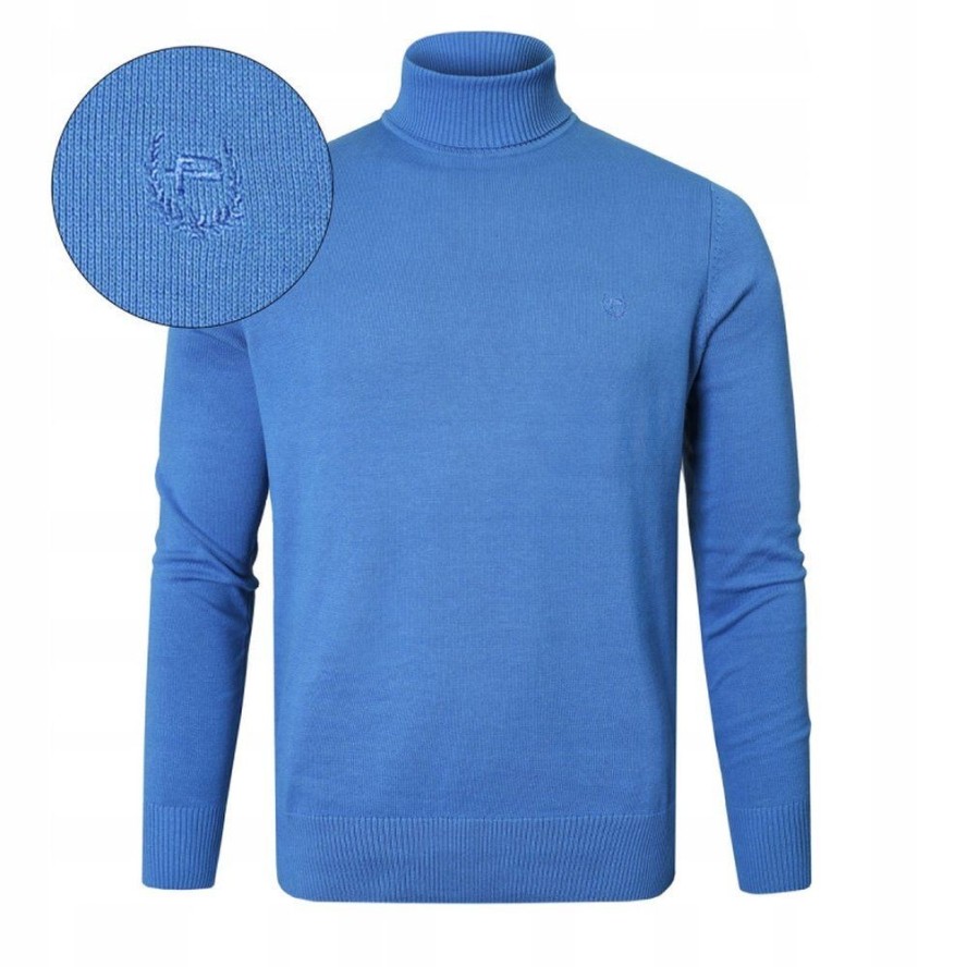 Bawełniany Męski Golf - Pako Jeans - Niebieski