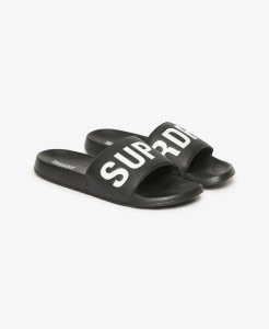 superdry Core Pool Sliders - Klapki czarno-białe z miękkim paskiem – BLACK/WHITE