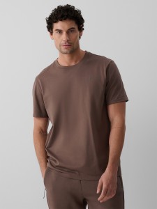4F T-shirt regular gładki męski - brązowy XL