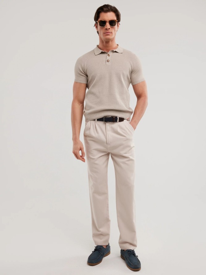 Sweter męski polo z krótkim rękawem beżowy Polonezzo 801