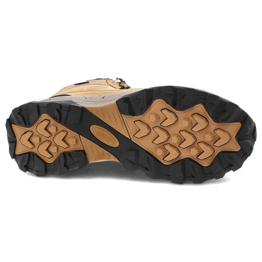 Trekkingi męskie Cross Jeans, z ekoskóry i materiału ocieplane wewnątrz sznurowane i wyposażone w solidną traktorową podeszwę, camel, KK1R4026C