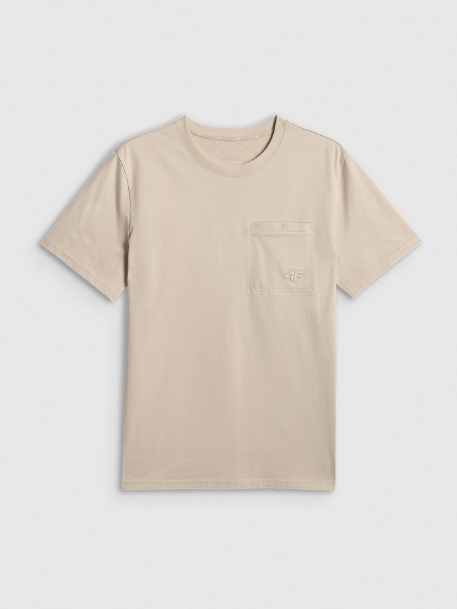 4F T-shirt regular gładki męski - beżowy S