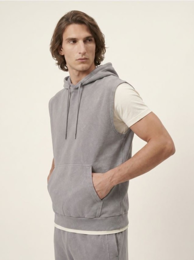 Bluza z kapturem bez rękawów z dzianiny terry - szary