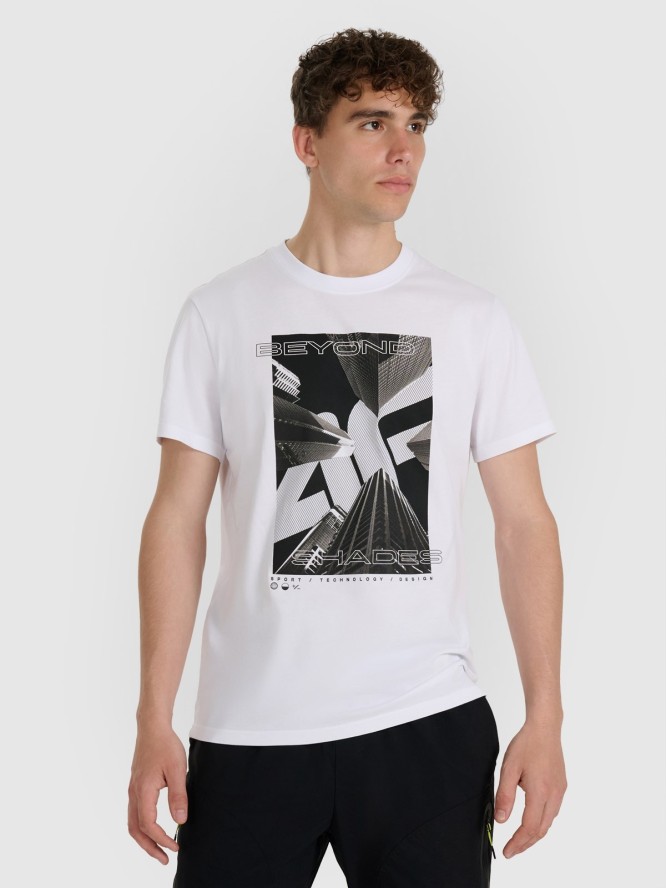 4F T-shirt regular z nadrukiem męski - biały S