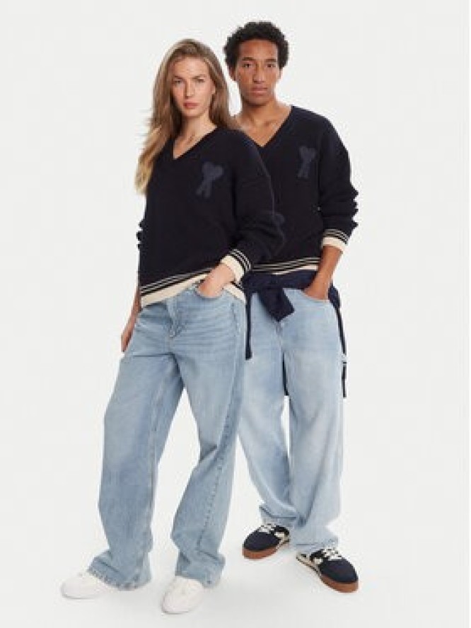 AMI Paris Sweter UKS268.KN0068 Granatowy Regular Fit