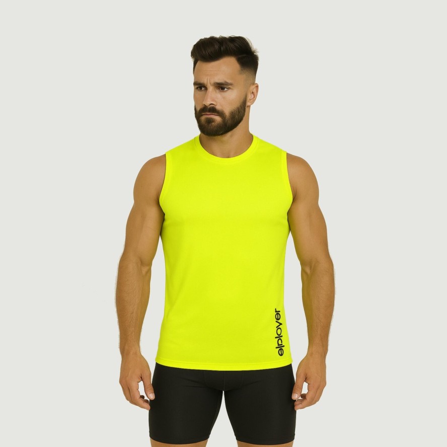 Koszulka bez rękawów do fitnessu dla mężczyzn JEAS w fluorescencyjnym żółtym