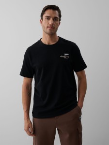 4F T-shirt regular z nadrukiem męski - czarny XL