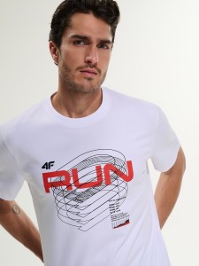 4F T-shirt regular z nadrukiem męski - biały S