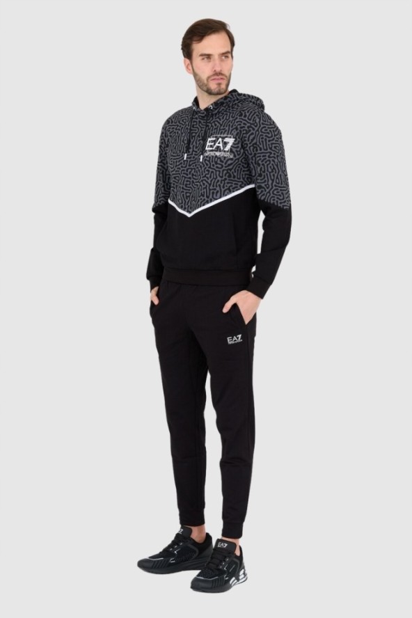 EA7 Męska czarno-szara bluza z kapturem w moro, Rozmiar M