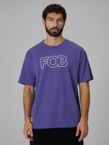 4F T-shirt loose z nadrukiem męski - fioletowy M