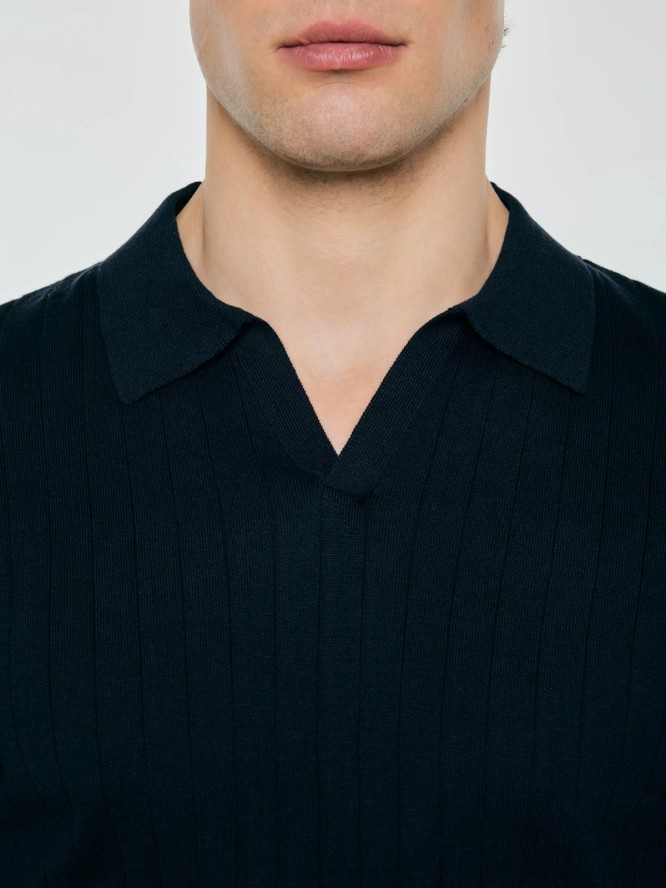sweter męski polo z krótkim rękawem granatowy matisonis 403
