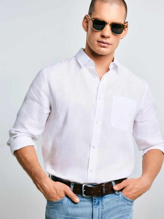 Lniana koszula męska biała Jianis 101