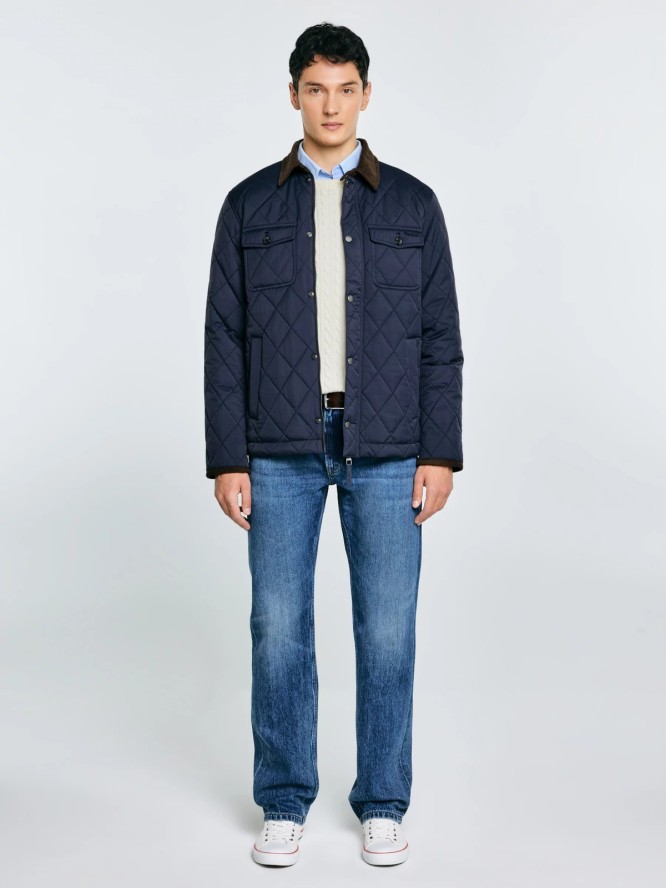 Kurtka męska pikowana ze sztruksowym kołnierzem granatowa Antwan 403