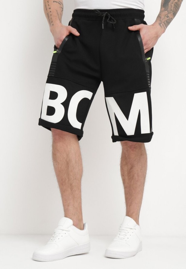 Czarne Szorty Dresowe Do Kolana z Kieszeniami na Suwaki Isadorela