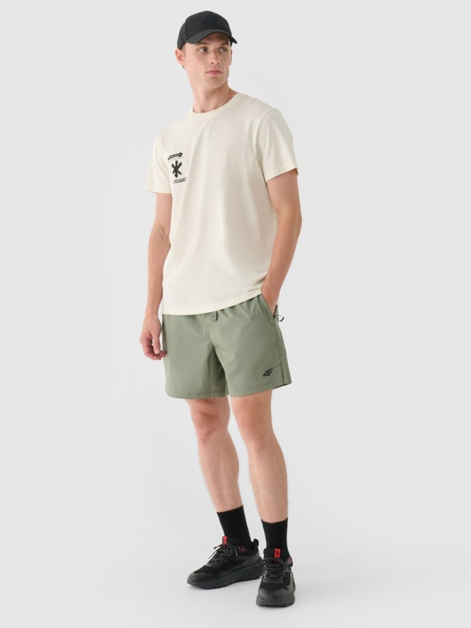 4F T-shirt regular z nadrukiem męski - beżowy S