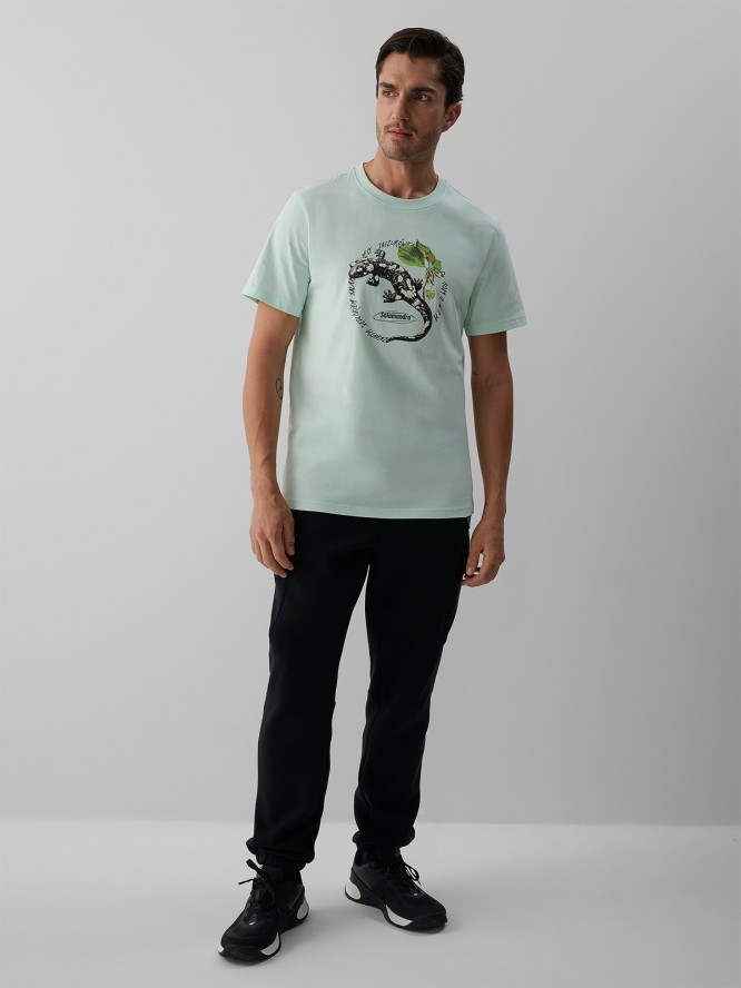 4F T-shirt regular z nadrukiem męski - turkusowy XL