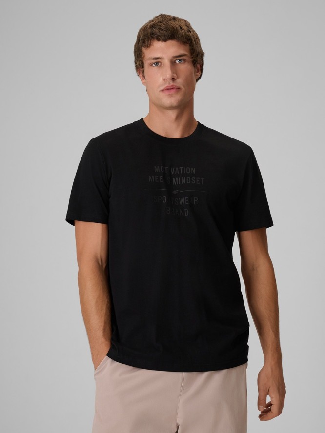 4F T-shirt regular z nadrukiem męski - czarny XL