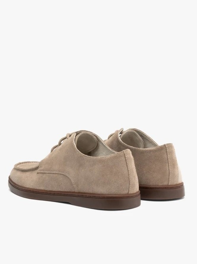 Półbuty sznurowane beżowe ze skóry welurowej
