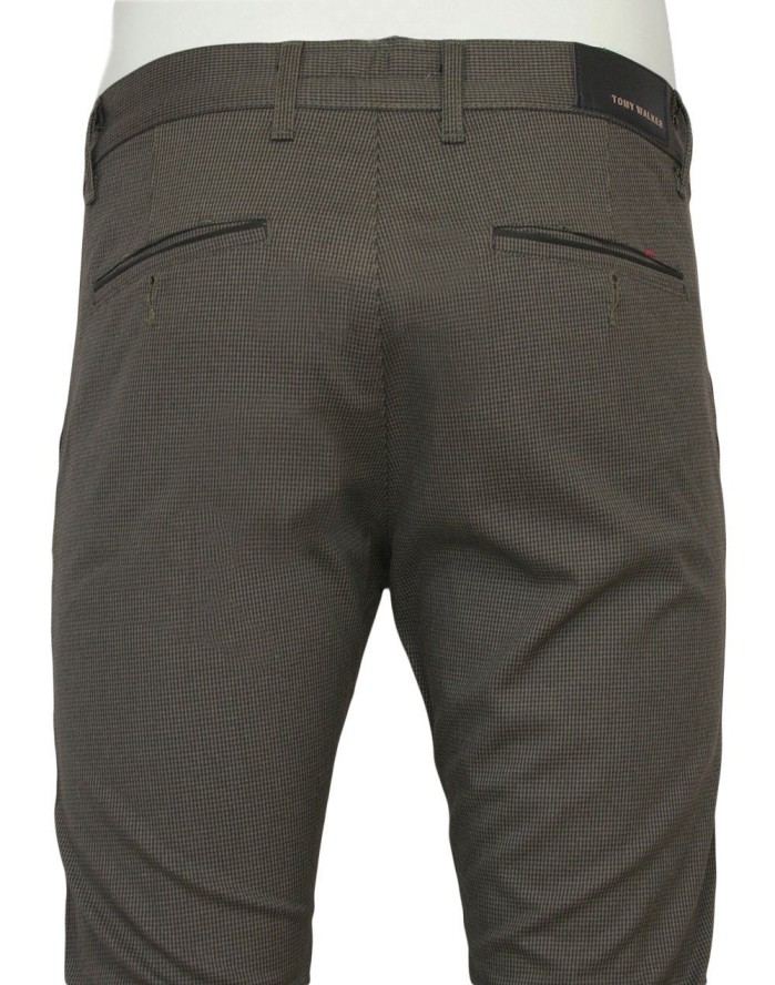 Spodnie Eleganckie, Brązowe w Drobną Kratkę, Zwężane, CHINOSY, Męskie -TOMY WALKER