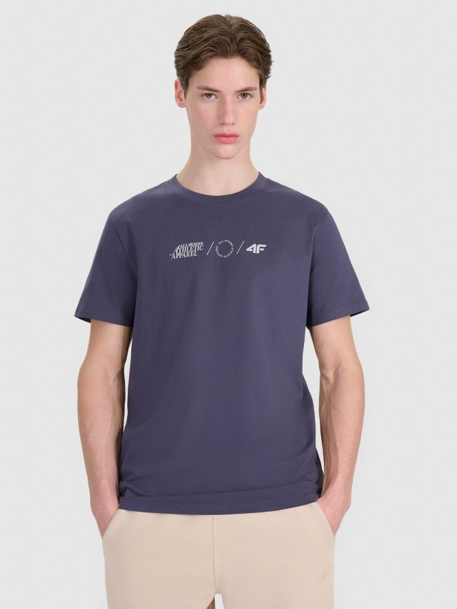 4F T-shirt regular z nadrukiem męski - szary L