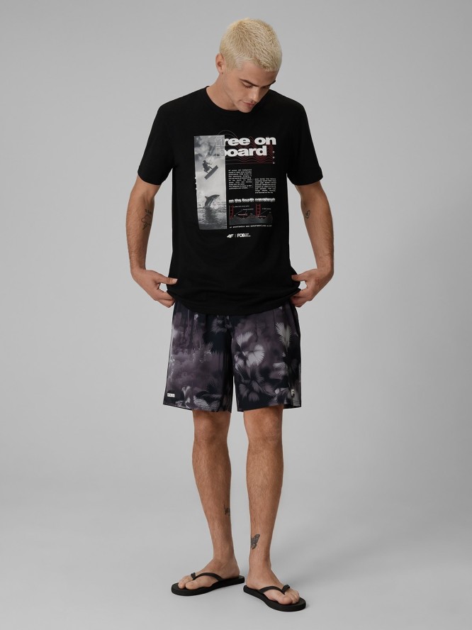 4F T-shirt regular z nadrukiem męski - czarny XL