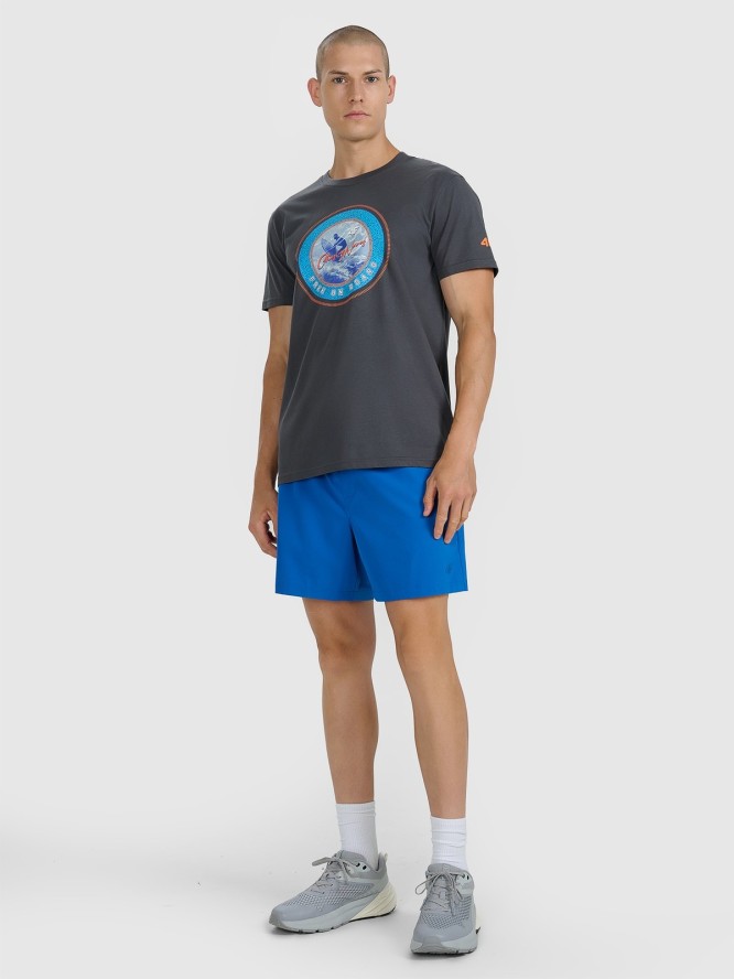 4F T-shirt regular z nadrukiem męski - szary M