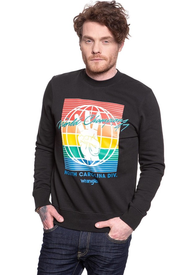 BLUZA WRANGLER GLOBE SWEAT FADED BLACK W6C5HXXV6 112130708