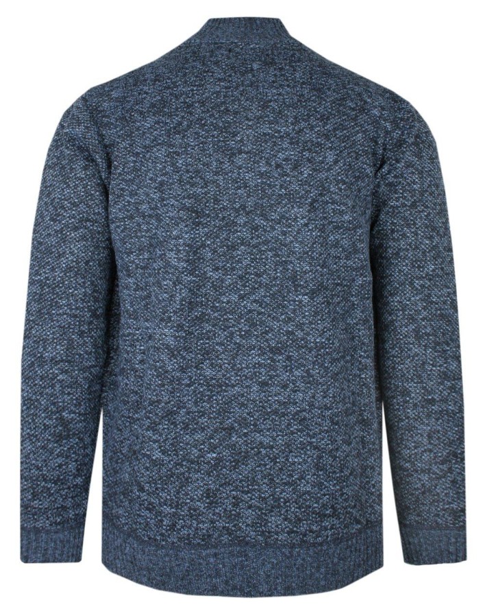 Męski Sweter na Zamek z Wysokim Dekoltem i Kieszeniami – Brave Soul - Granatowy Melanż