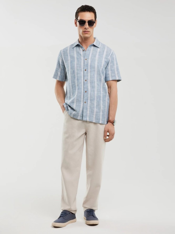 Koszula męska bawełniana w pasy niebieska Luizner 401