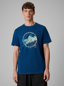 4F T-shirt regular z nadrukiem męski - turkusowy XL