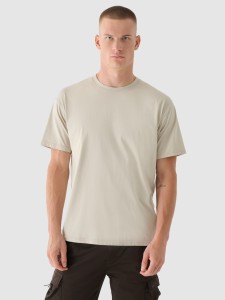 4F T-shirt oversize z nadrukiem męski - beżowy L