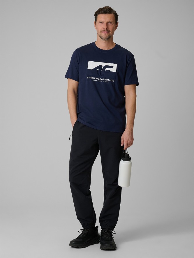 4F T-shirt regular z nadrukiem męski - granatowy M